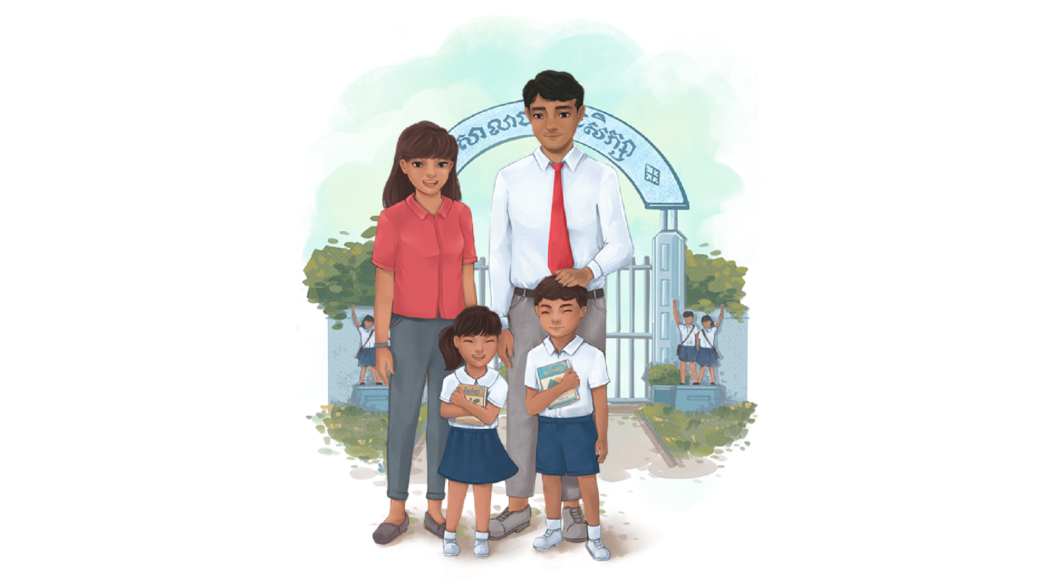 Parents and child at school