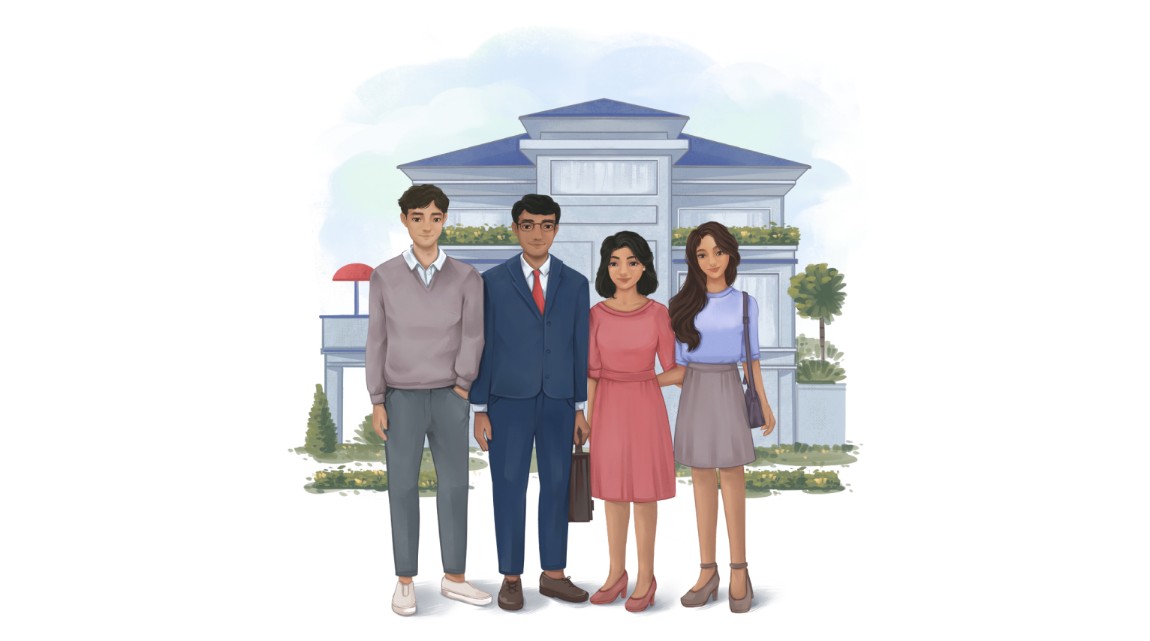Parents and child at school